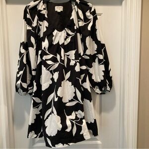 Kate Spade For Target Dress Large Black & White Floral Long Sleeve NWOT